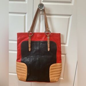 Gorgeous Marco Buggiani Italian Leather Red, Black, and Tan Bag Large